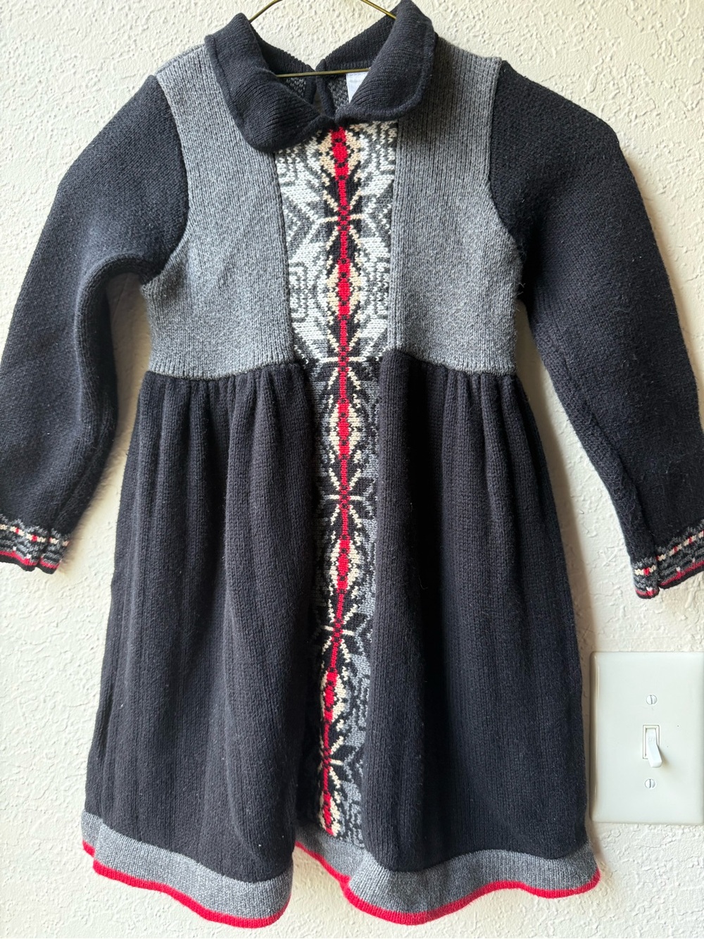 Hanna Andersson Black & Gray Sweater Knit Dress with Red Accents